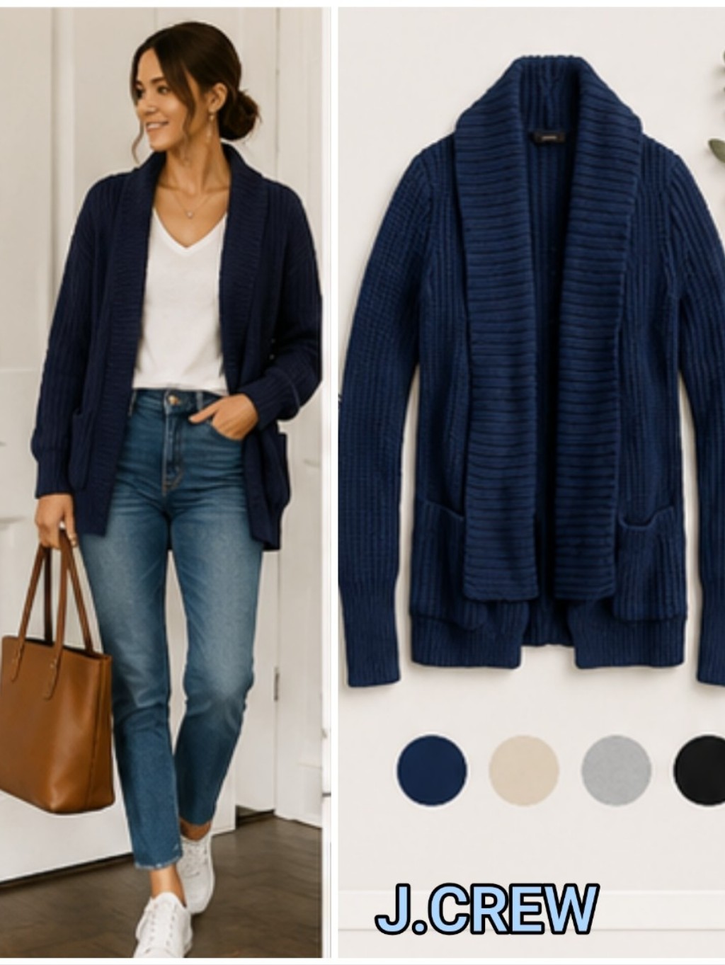 J Crew Cozy Knit Chunky Cardigan Sweater Navy